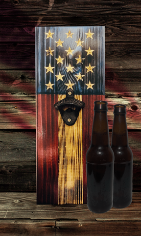 Rustic and patriotic flag wood bottle openers. Custom made for your home