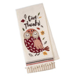 Give Thanks Owl Embellished Dishtowel