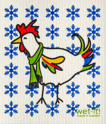 Winter Rooster - Swedish Dishcloth